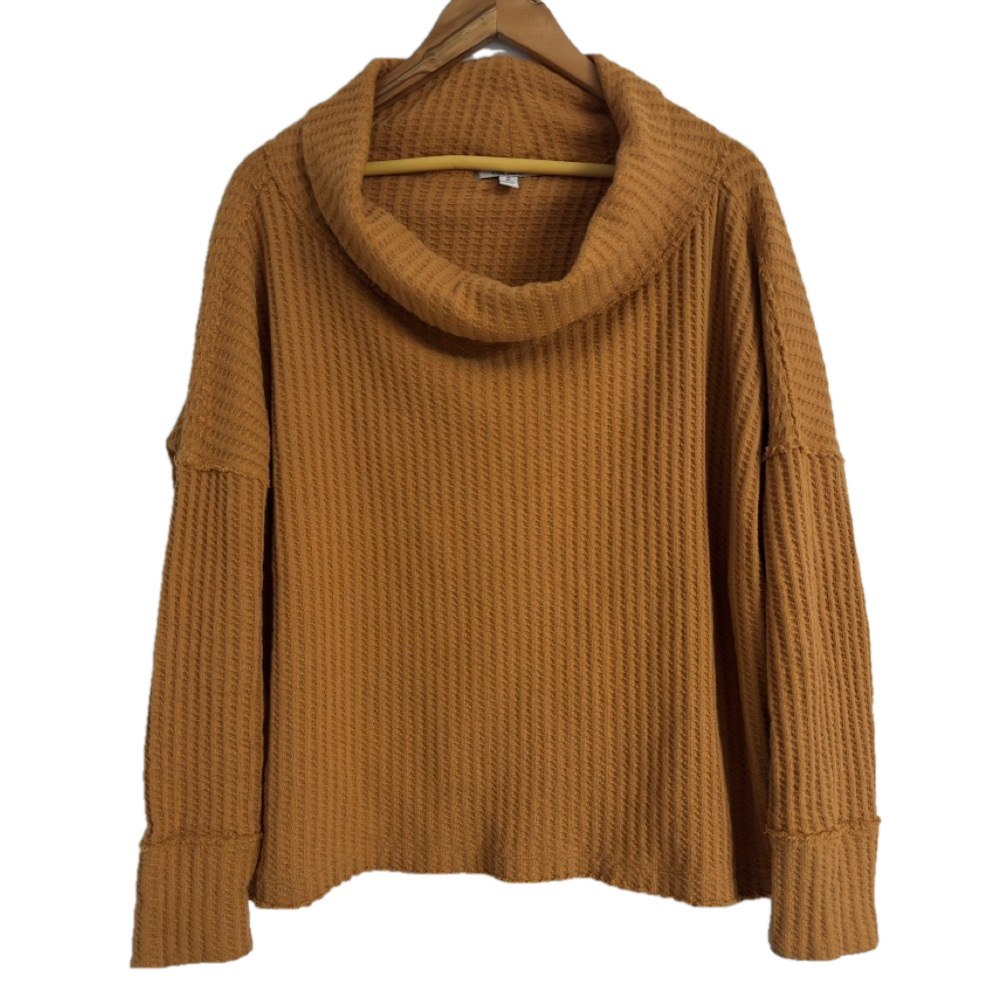 Free People Orange Juicy Long Sleeve Thermal Top Oversized Split Back Med